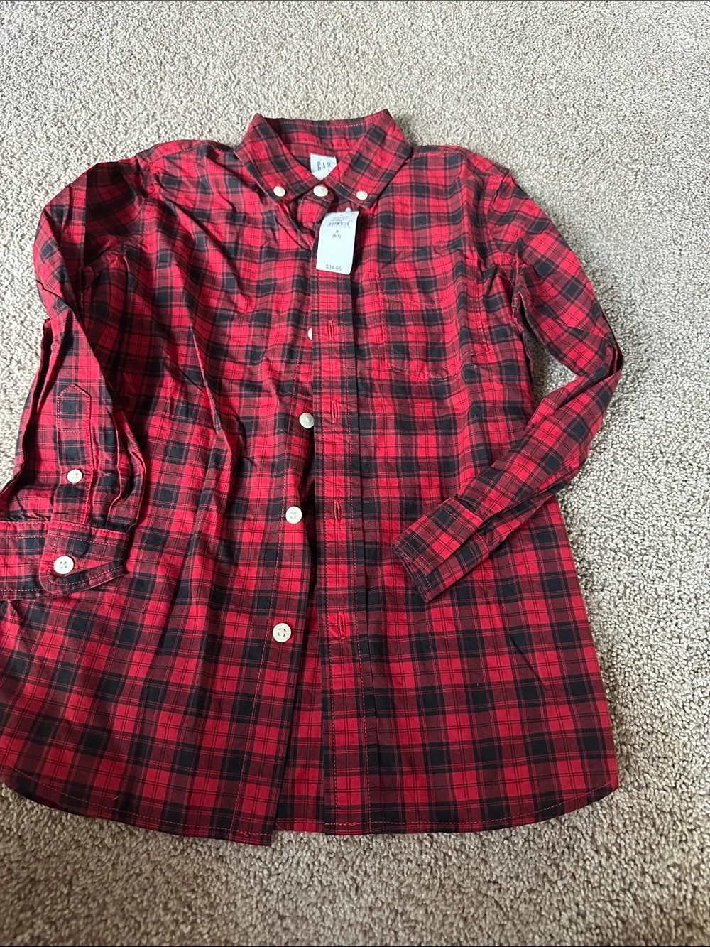GAP Red and Black Plaid Button-Down Shirt